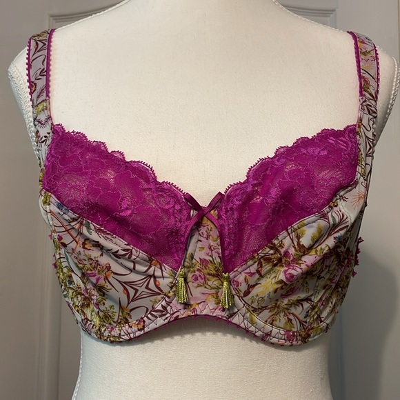 AUBADE Paris French Lace Magenta Floral Bra 34 D - Picture 2 of 7